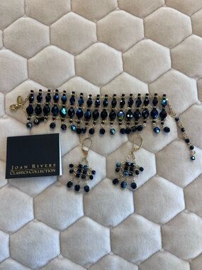 Joan Rivers Blue Faceted Bead Chandelier Earrings & Bracelet Set